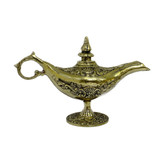 دکوری برنجی طرح چراغ جادو هندی لوکس با حکاکیهای دستی ظریف، دسته قوسدار، درب زنجیردار و صقلکاری زرین متالوکس