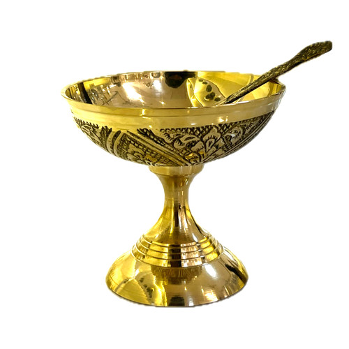 بستنی خوری طرح گل پایه دار با قاشق برنجی