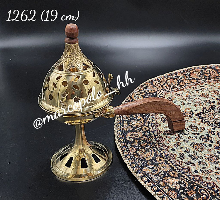 اسپند دود کن برنجی دسته چوبی هندی لوکس و ظریف کد ۱۲۶۲ متالوکس
