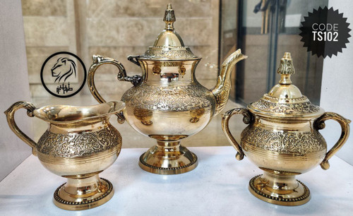 ست سه تیکه پایه پیچ طرح طاووس ( قوری /قندان / شکر پاش )