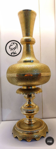 گلدان 30 اینچ برنجی طرح طاووس پایه دالبری ارتفاع 72 سانت