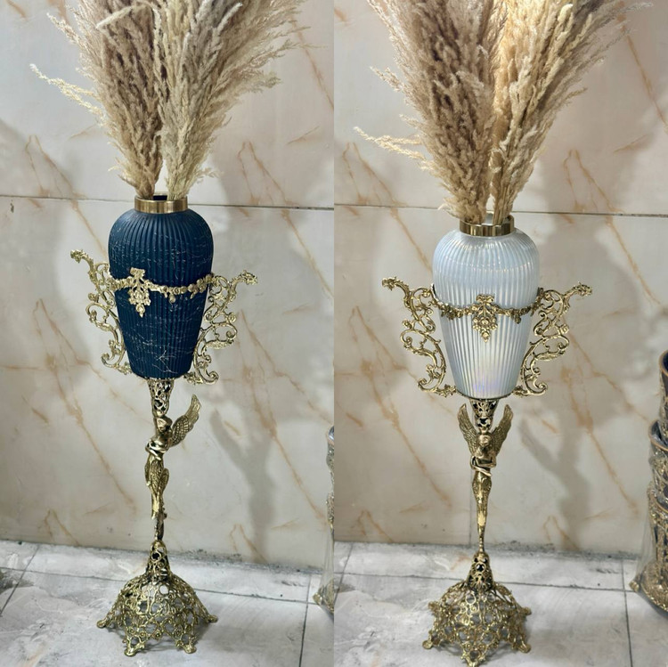 گلدان کنار سالنی برنجی لوکس پایه توری طرح فرشته مدل ارکیده در سه رنگ متالوکس