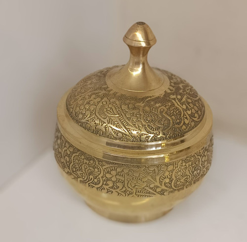 قندان رینگ بدون پایه طرح طاووس 5 اینچ برنجی