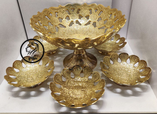 ست 7 پارچه کاسه و پیاله برنزی مشبک هندی