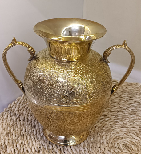 گلدان جار دسته دار طرح طاووس 10 اینچ