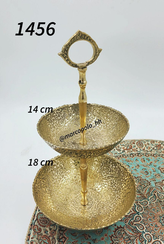 شیرینی خوری دو طبقه برنجی گود لب ریز هندی کد ۱۴۵۶ – ظرف پذیرایی لوکس متالوکس