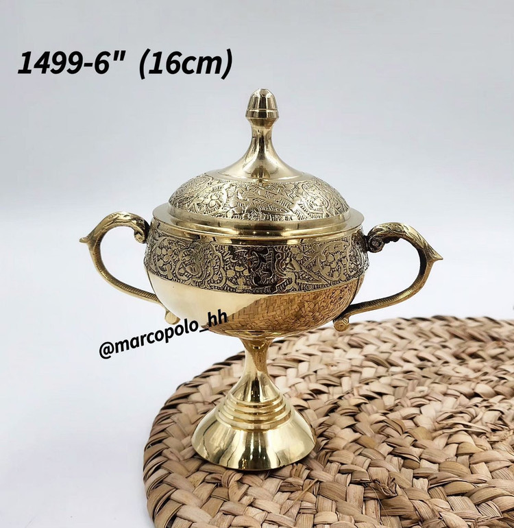 قندان برنجی هندی دو بازو با پایه رینگ کد ۱۴۹۹ – ظرف پذیرایی لوکس متالوکس