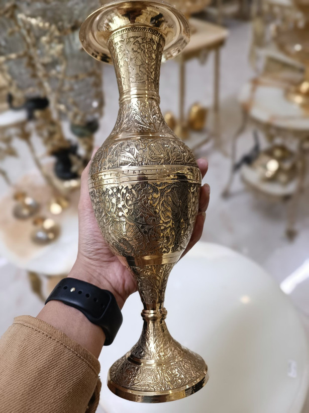 گلدان کشمیر هندی طرح طاووس با جزئیات هنرمندانه و رنگآمیزی اصیل برند متالوکس