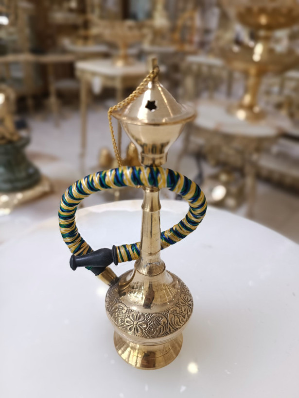 قلیان برنجی سایز کوچک تزیینی با جزئیات لوکس و سنتی برند متالوکس