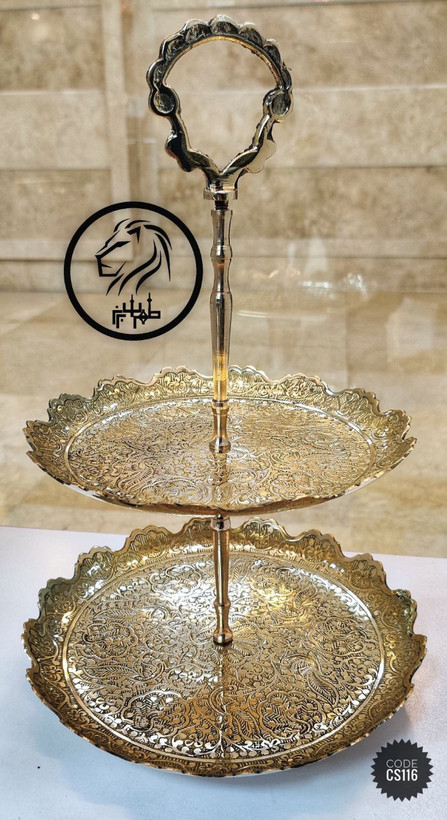 شیرینی خوری دو طبقه برنجی لب قلعه طرح طاووس کد CS116