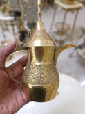 دله قهوه خوری برنجی سایز کوچک با نقوش برجسته طاووس