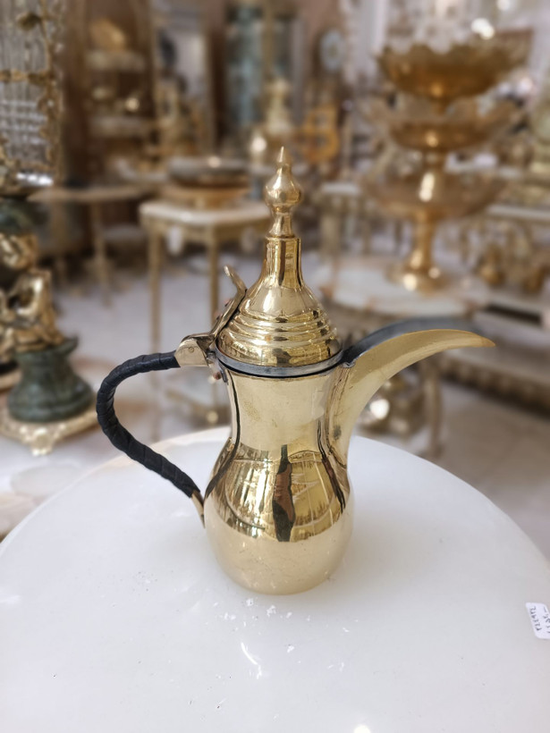 دله قهوه عربی برنجی با روکش قلع نقرهای رنگ، طراحی یکتیکه و ساده سایز ۱۰ در فروشگاه متالوکس
