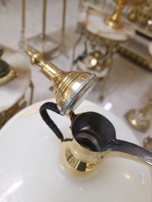 دله قهوه عربی برنجی با روکش قلع نقرهای رنگ، طراحی یکتیکه و ساده سایز ۱۰ در فروشگاه متالوکس