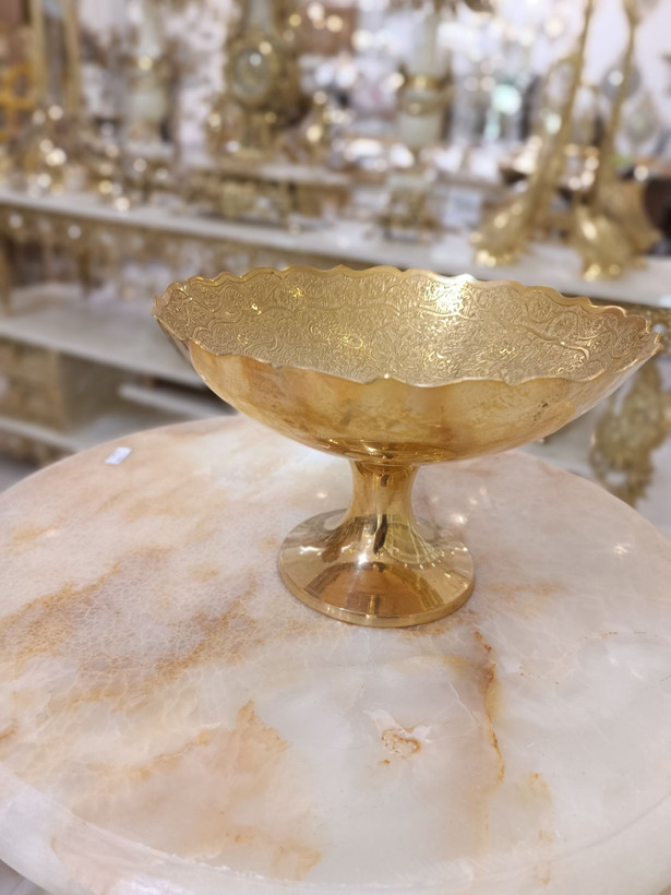 آجیلخوری برنجی ۱۰ اینچ با نقش برجسته دو طوطی (طرح یک رو) محصول برند متالوکس