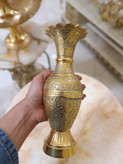 گلدان برنجی پایه راه راه با نقش برجسته طاووس ابعاد ۹ اینچ برند متالوکس
