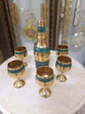 ست بطری و جام برنجی هندی با تزئین فیروزه ای لوکس
