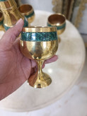 ست بطری و جام برنجی هندی با تزئین فیروزه ای لوکس