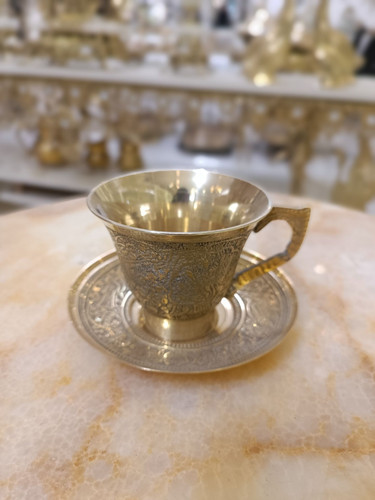 فنجان نعلبکي شيپوري طرح طاووس بصورت تکی