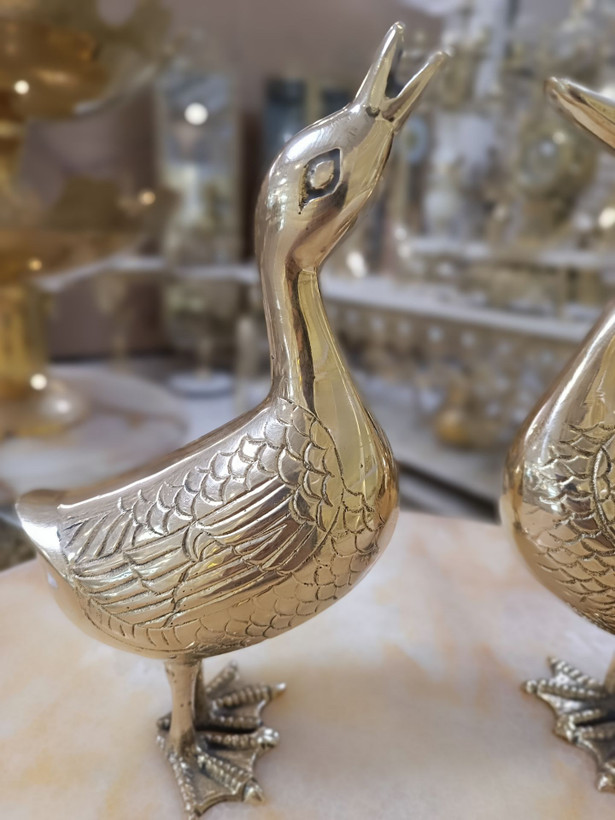 جفت اردک برنجی سایز بزرگ، صنایع دستی لوکس هندی، مجسمه دکوری برنجی از مجموعه متالوکس