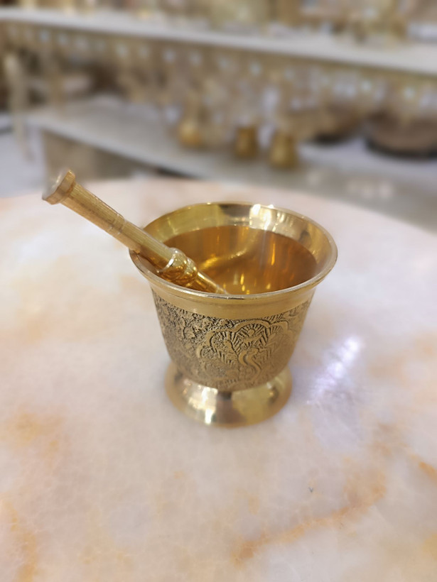 هاون مینی طرح طاووس برنجی دکوری و کاربردی متالوکس