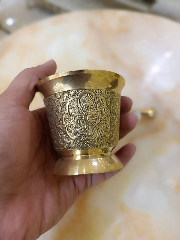 هاون مینی طرح طاووس برنجی دکوری و کاربردی متالوکس