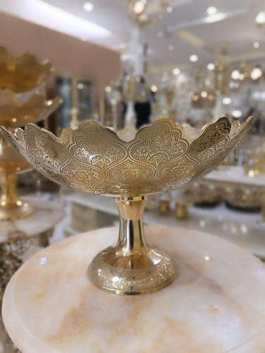 میوه خوری طرح گل لبه گل 14 اینچ برنجی هندی متالوکس