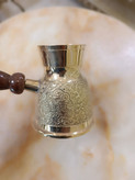 قهوه جوش برنجی طرح طاووس دسته چوبی 3.5 اینچ متالوکس