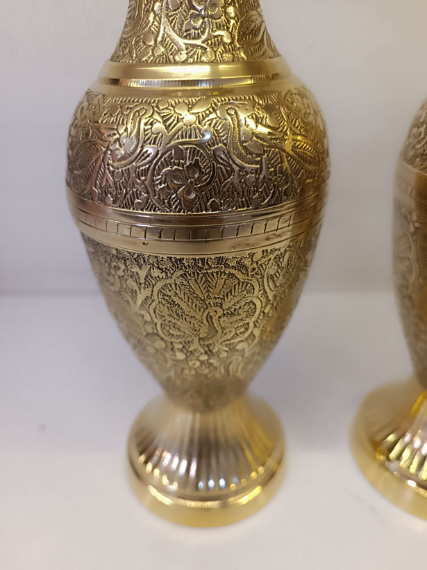 گلدان برنجی 11 اینچ لب هلال طرح طاووس دکوری لوکس متالوکس