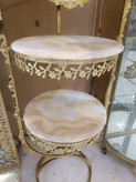 استند دو طبقه آینه دار برنجی طرح گل مناسب پذیرایی و دکور لوکس متالوکس