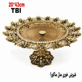 شیرینی خوری پایه دار بزرگ مدل ساکورا با مرکز کریستالی تراشخورده و لبههای برنجی طرح گل شکوفه محصول متالوکس