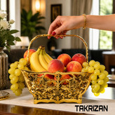 میوه خوری سبدی برنجی کوچک چهارگوش با دسته متحرک و بدنه مشبک با طرح برگ و انگور محصول گالری متالوکس