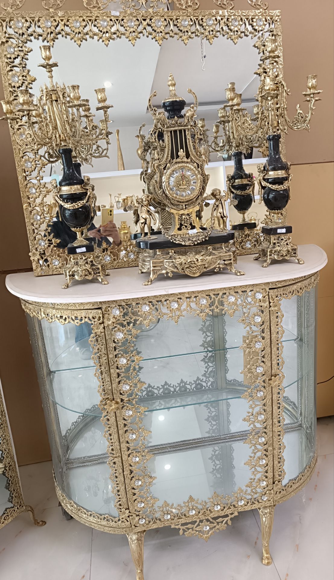 آينه بوفه طرح آفتاب برنجی( بدون ساعت و شمعدان)