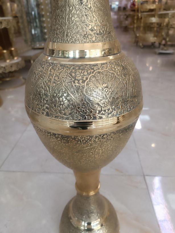 گلدان برنجی کشمیری 30 اینچ طرح طاووس با حکاکی هنری دکوری لوکس متالوکس