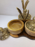 اردوخوری چوبی و برنزی سه تایی مدل شیدا با طراحی شیک مناسب سرو تنقلات و مزه محصول متالوکس