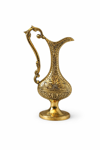 گلاب پاش برنجی طرح قدیم با دسته اسلیمی و حکاکیهای سنتی گلوبوته، محصول دکوراتیو و کاربردی از برند متالوکس