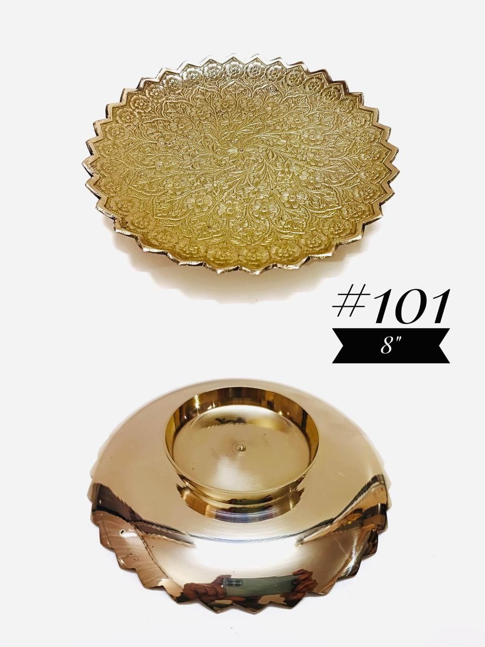 پیش‌دستی برنجی پردیس 8 اینچ تکی کد 101 با طراحی شیک و درخشش طلایی برای پذیرایی لوکس