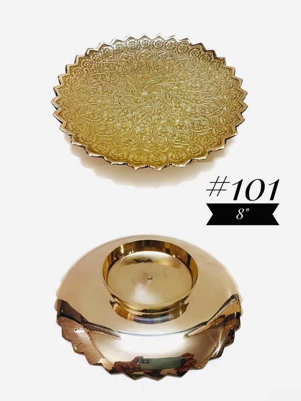 پیشدستی برنجی پردیس 8 اینچ تکی کد 101 با طراحی شیک و درخشش طلایی برای پذیرایی لوکس