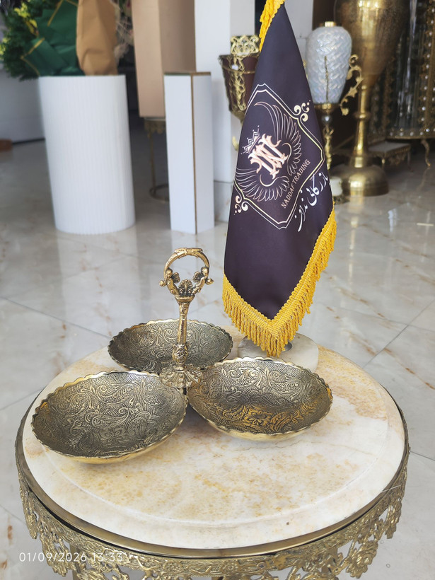 اردو خوری سه تایی برنجی طرح گل با کیفیت و درخشش فوقالعاده محصول متالوکس